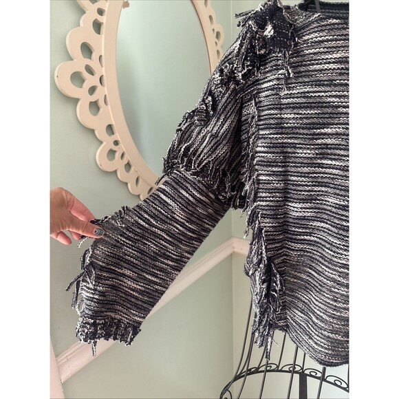 Misa Los Angeles m Sweater  l Karine Fringe Navy Blue  White Crop Top $249 - Picture 5 of 12